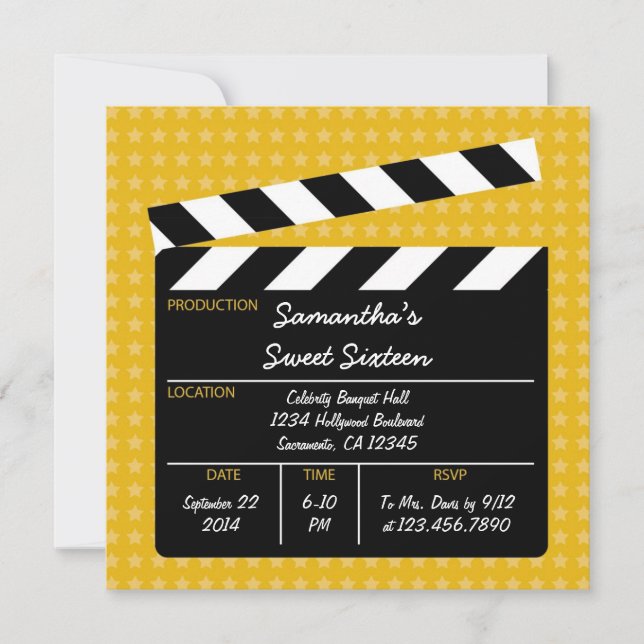 Movie Clapboard Sweet Sixteen Birthday Invitation (Front)