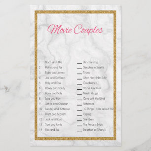Movie Couple Matching Bridal Shower Game Stationery
