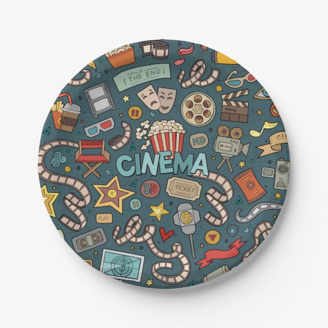 Movie Fan Cinema Theatre Design Paper Plate (Front)
