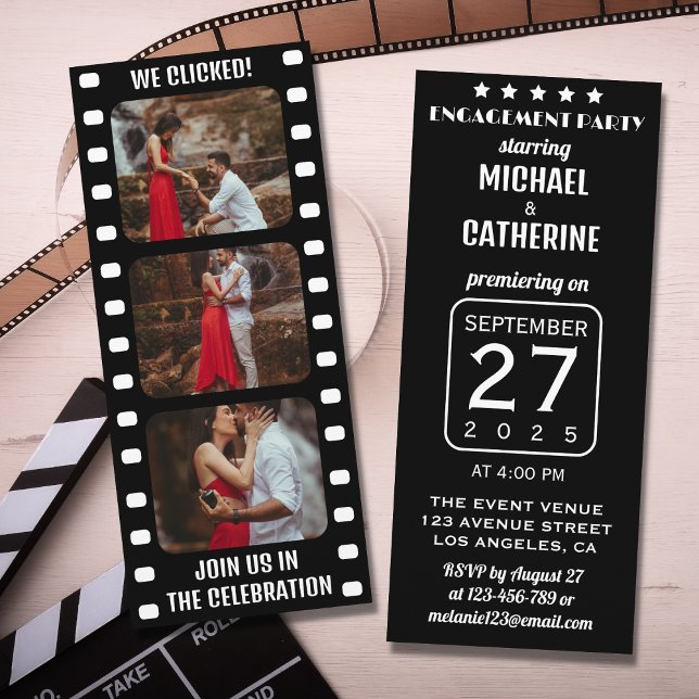Movie Film Reel Couple Photo Engagement Party Invitation (Creator Uploaded)