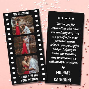 Movie Film Reel Couple Three Photo Wedding Thank You Card