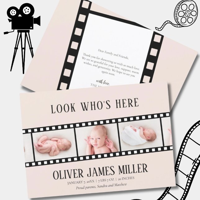 Movie Film Strip Photo Collage Birth Announcement (Creator Uploaded)