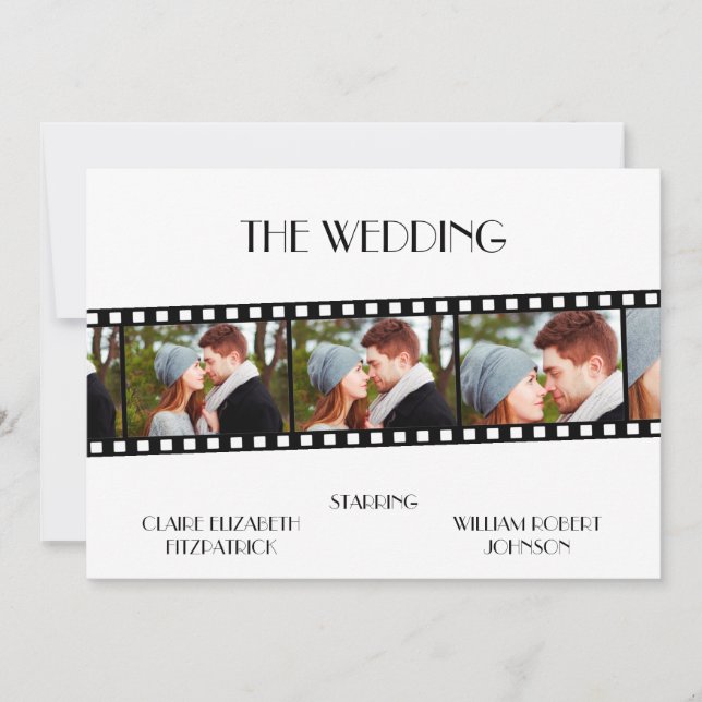 Movie Film Strip Photo Collage Save the Date Card (Front)