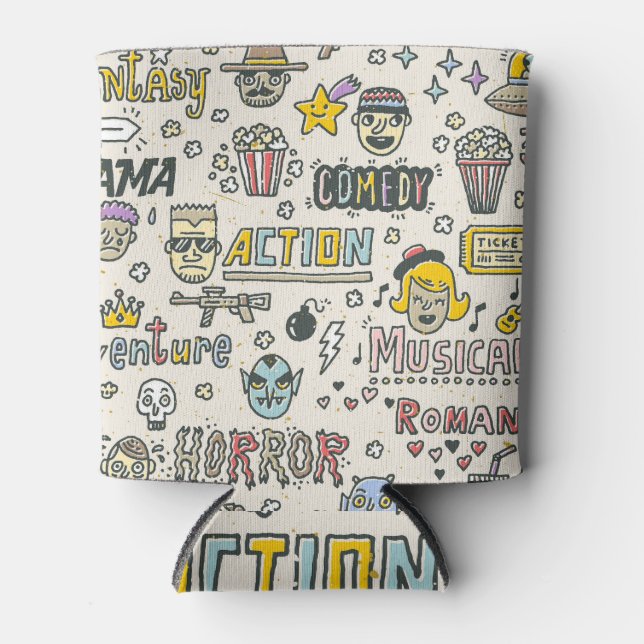 Movie Genres: TV Shows Doodle Set Can Cooler (Front)