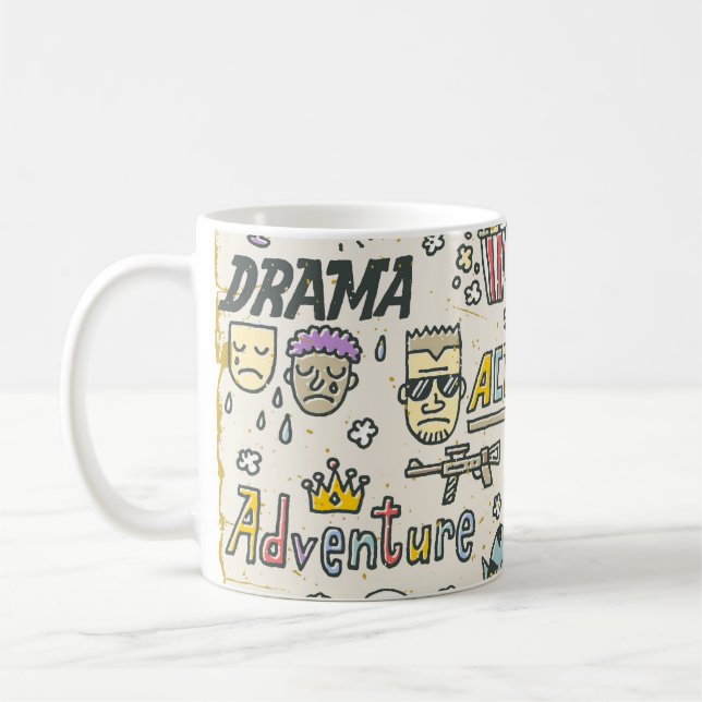 Movie Genres: TV Shows Doodle Set Coffee Mug (Left)