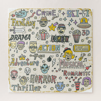 Movie Genres: TV Shows Doodle Set Jigsaw Puzzle