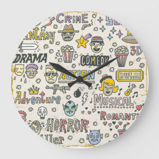 Movie Genres: TV Shows Doodle Set Large Clock