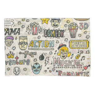 Movie Genres: TV Shows Doodle Set Pillowcase