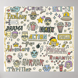 Movie Genres: TV Shows Doodle Set Poster