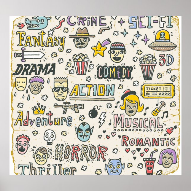 Movie Genres: TV Shows Doodle Set Poster (Front)