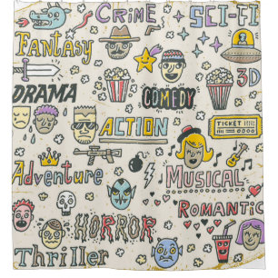 Movie Genres. TV Shows, Series Funny Doodle vintag Shower Curtain