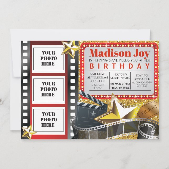 MOVIE HOLLYWOOD PHOTO Birthday Party Invitation (Front)