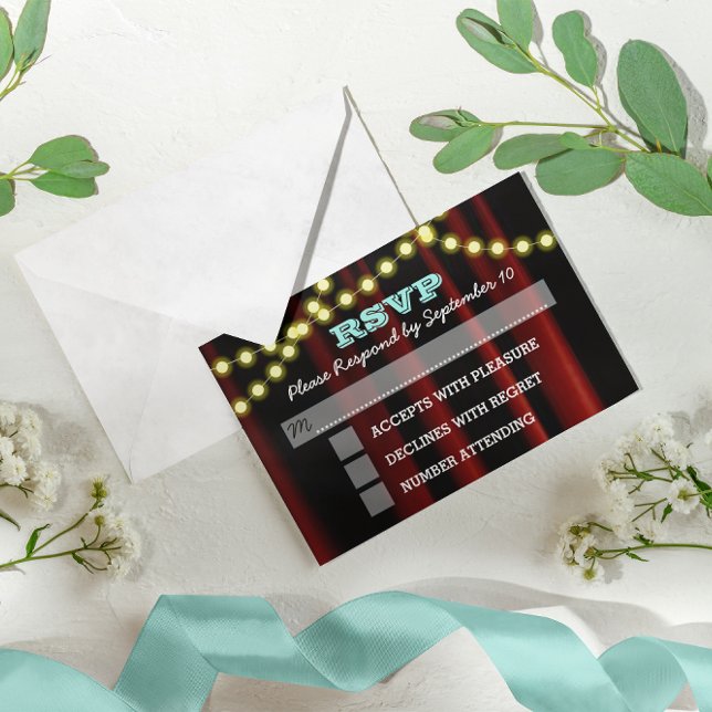 Movie Lights Aqua Bat Mitzvah RSVP Card (Creator Uploaded)