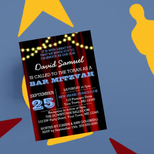 Movie Lights Blue Bar Mitzvah Invitation