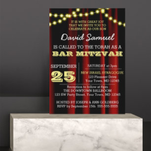 Movie Lights Yellow Bar Mitzvah Invitation