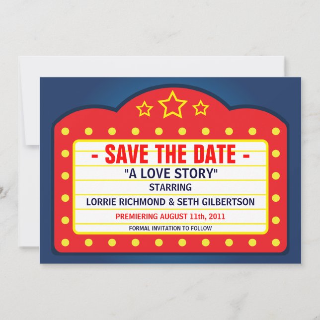 Movie Marquee Theatre  Save the Date Announcement (Front)