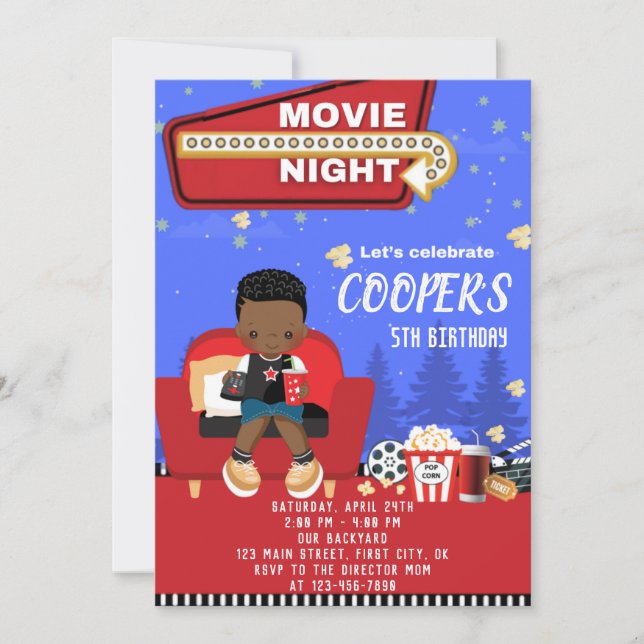 Movie Night 1 Birthday Invitation Card (Front)