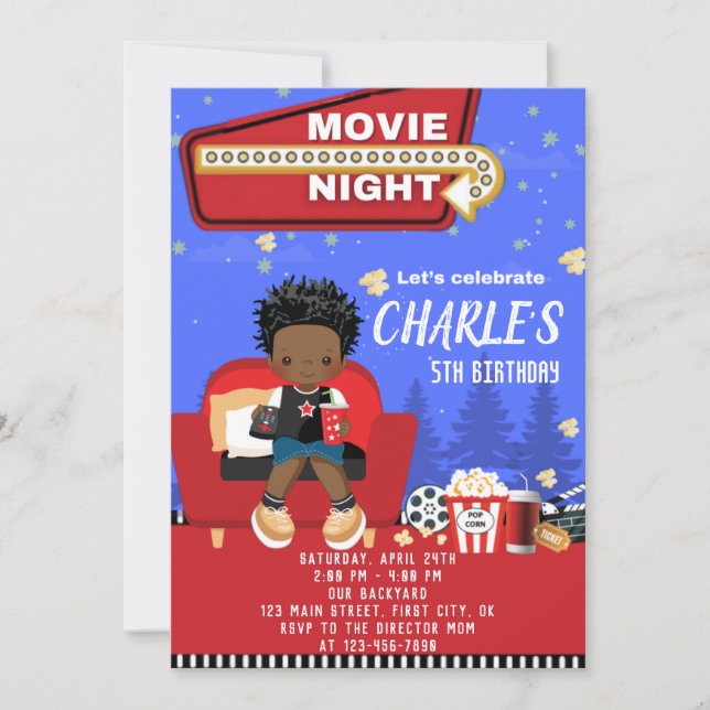 Movie Night 2 Birthday Invitation Card (Front)