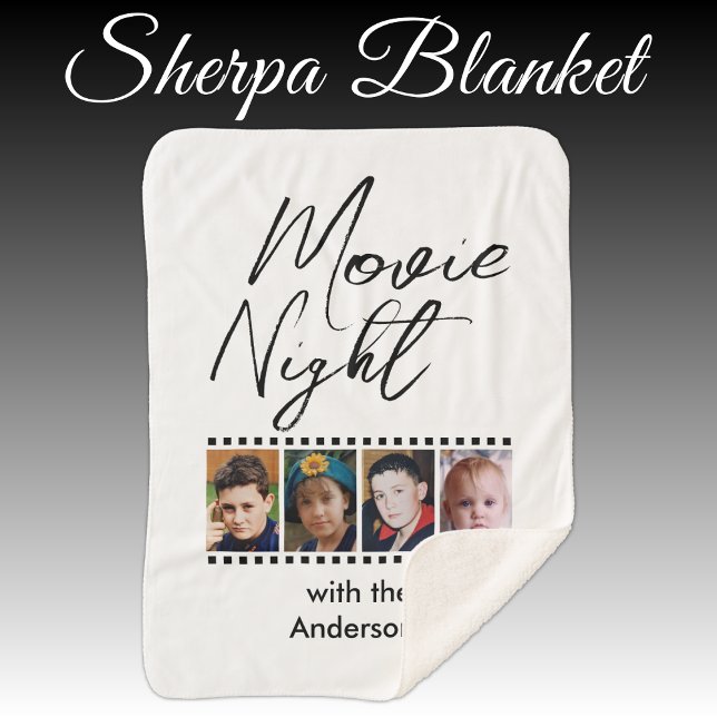 Movie night 4 photo family black sherpa blanket (Creator Uploaded)