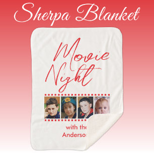 Movie night 4 photo family red sherpa blanket