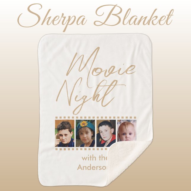 Movie night 4 photo family tan sherpa blanket (Creator Uploaded)