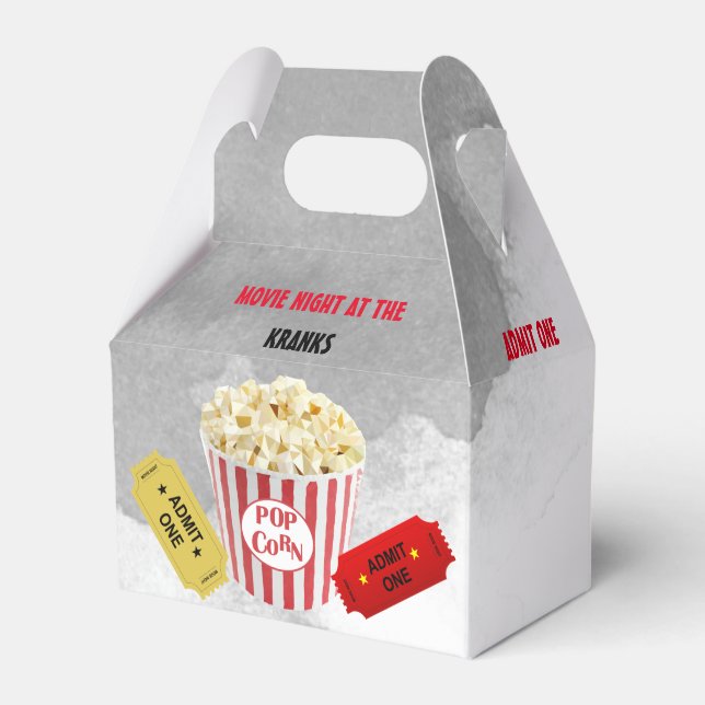 Movie Night Admit One Party Gray Watercolor Favour Box (Front Side)