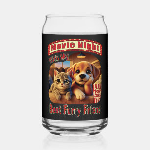 Movie Night - Best Furry Friend - Cute Cat & Dog Can Glass