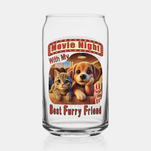 Movie Night - Best Furry Friend - Cute Cat & Dog Can Glass