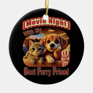 Movie Night - Best Furry Friend - Cute Cat & Dog Ceramic Ornament