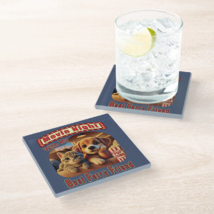 Movie Night - Best Furry Friend - Cute Cat & Dog Glass Coaster