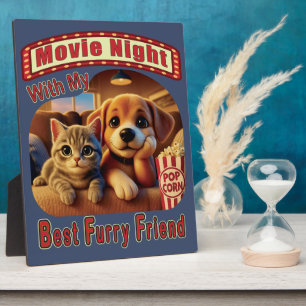 Movie Night - Best Furry Friend - Cute Cat & Dog Plaque