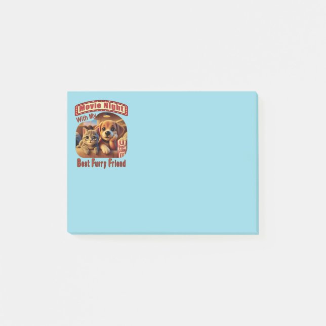 Movie Night - Best Furry Friend - Cute Cat & Dog Post-it Notes (Front)