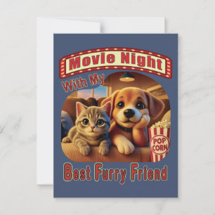 Movie Night - Best Furry Friend - Cute Cat & Dog Postcard