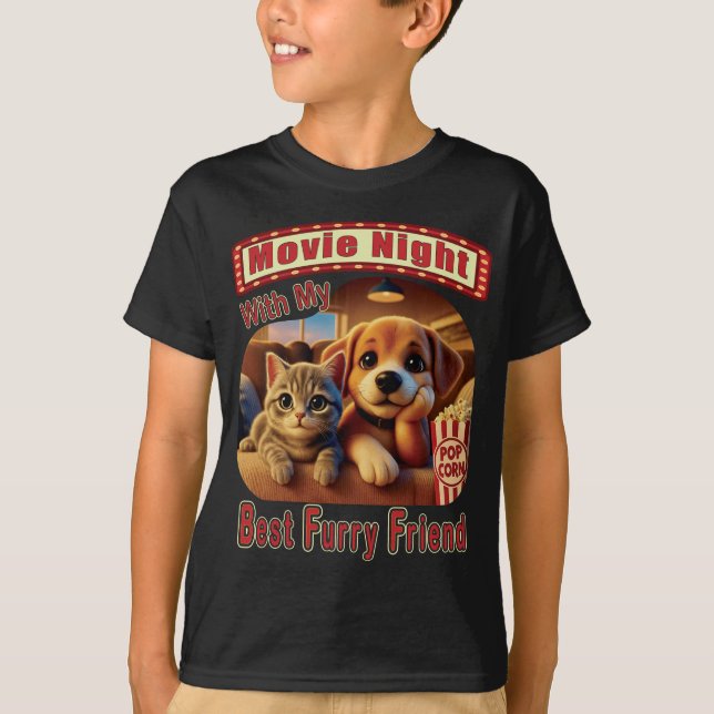 Movie Night - Best Furry Friend - Cute Cat & Dog T-Shirt (Front)