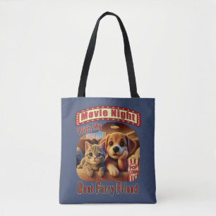 Movie Night - Best Furry Friend - Cute Cat & Dog Tote Bag