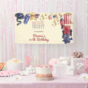 Movie night birthday for kids banner