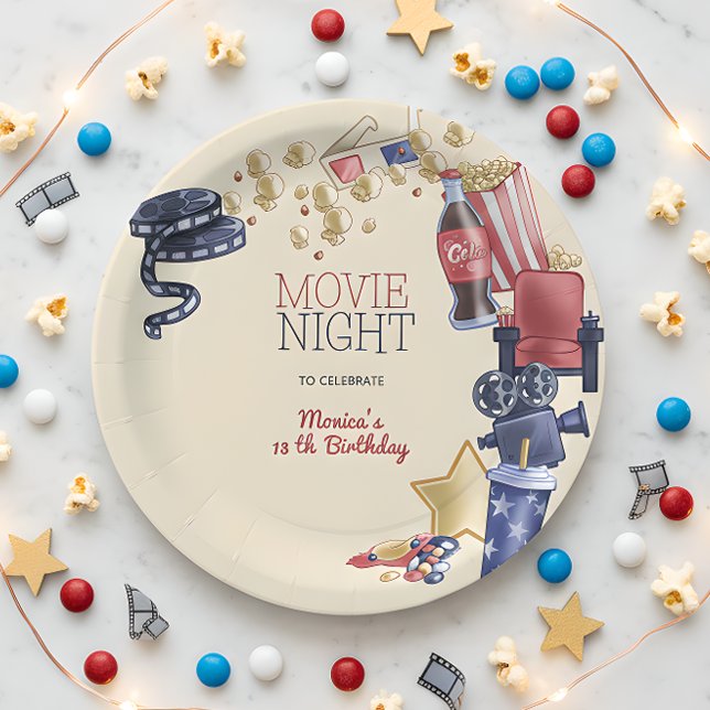 Movie night birthday for kids paper plate (Creator Uploaded)