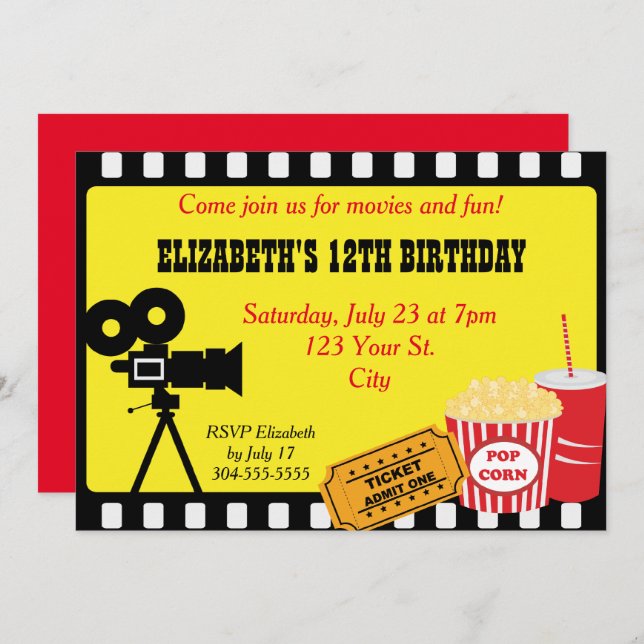 Movie Night Birthday Invitation (Front/Back)