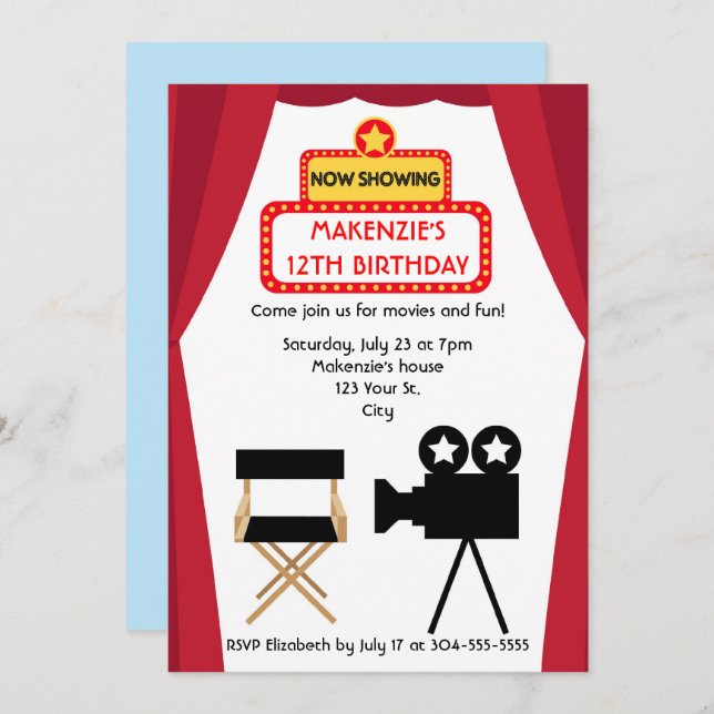 Movie Night Birthday Invitation (Front/Back)