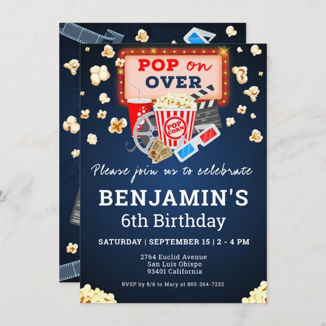 Movie Night Birthday  Invitation (Front/Back)