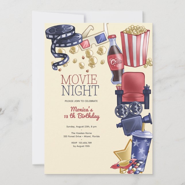 Movie night birthday invitation (Front)