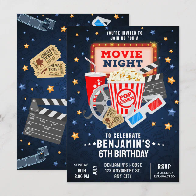 Movie night Birthday Invitation | Zazzle