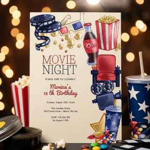 Movie night birthday invitation