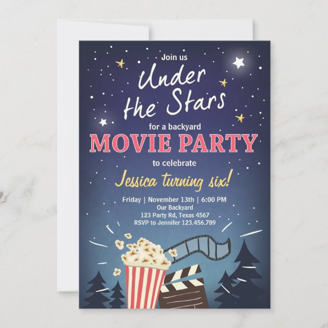 Movie Night Birthday Invitation Under the Stars (Front)