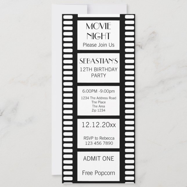 Movie Night Birthday Party Admission Ticket Invitation (Front)