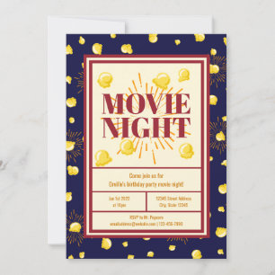 Movie Night Birthday Party - Firework Popcorn Invitation
