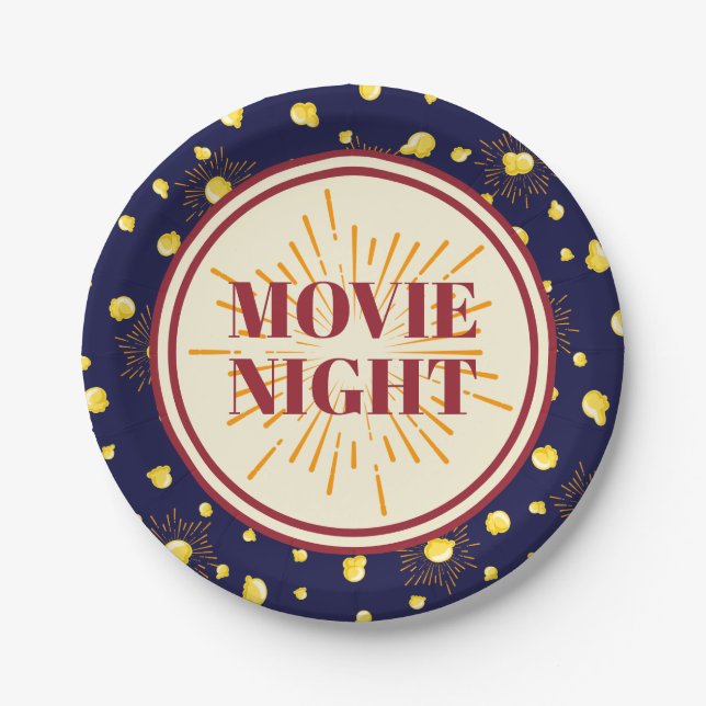 Movie Night Birthday Party - Firework Popcorn Paper Plate (Front)