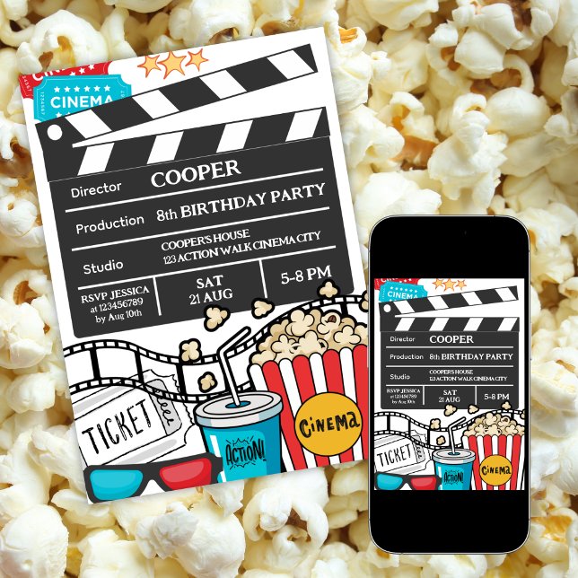 Movie Night Birthday Party For Boys Invitation (Creator Uploaded)