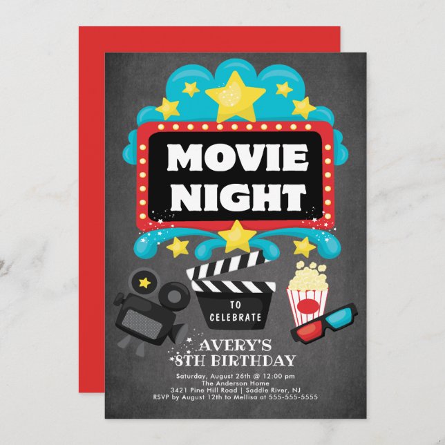Movie Night Birthday Party Invitation (Front/Back)