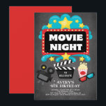 Movie Night Birthday Party Invitation<br><div class="desc">Cute movie night birthday invitation set on a chalkboard background with a coordinating red back for an extra special touch.</div>